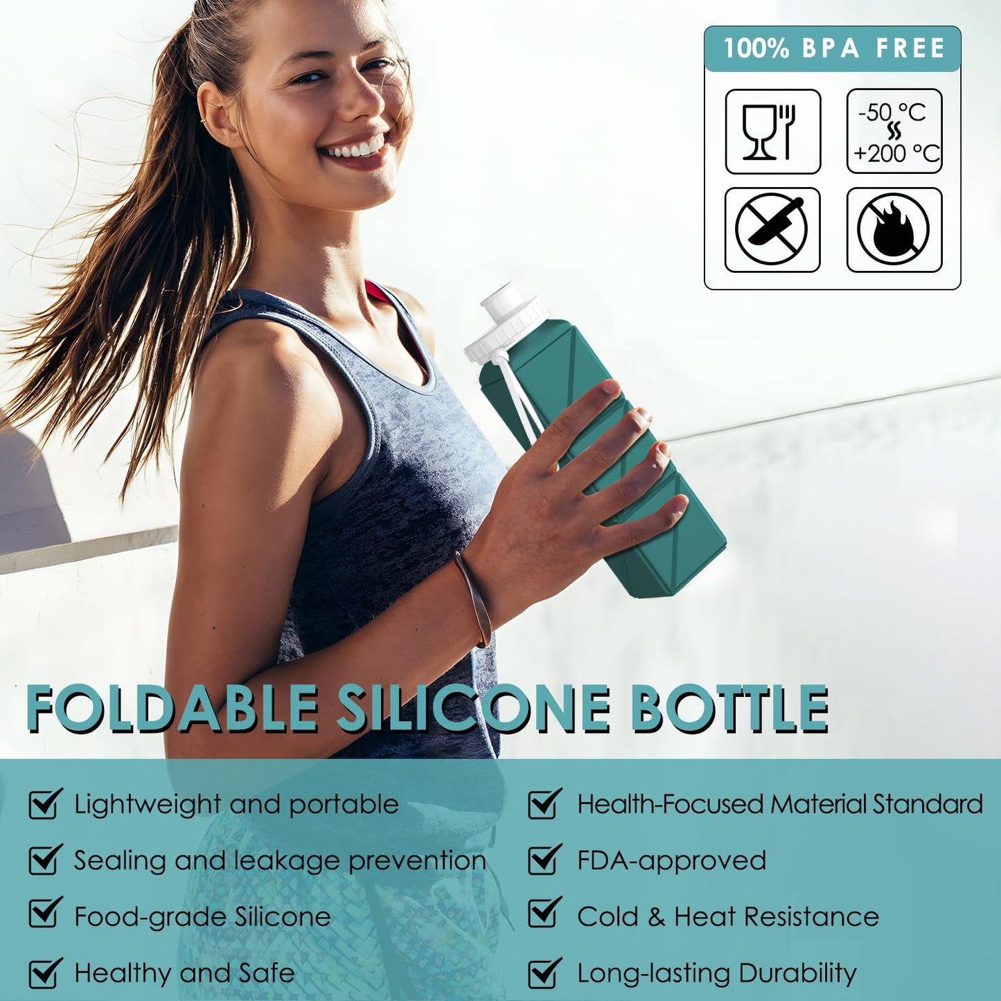 SPECIAL MADE Collapsible Water Bottle Leakproof Valve 610ML Reuseable BPA Free Silicone Foldable Water Bottle for Gym Camping HikingYoga Travel Sports Lightweight Durable 20.7oz