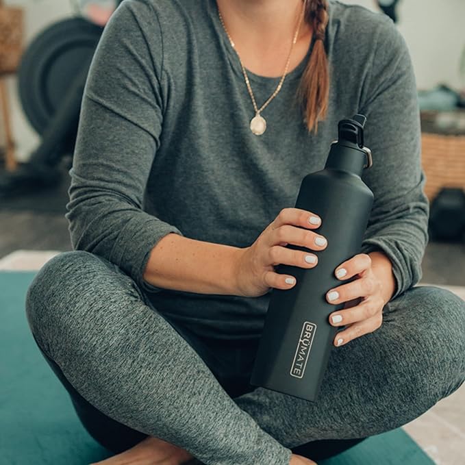 BrüMate ReHydration - 100% Leakproof 25oz Insulated Water Bottle with Straw - Stainless Steel Water Canteen (Rose Gold Leopard)