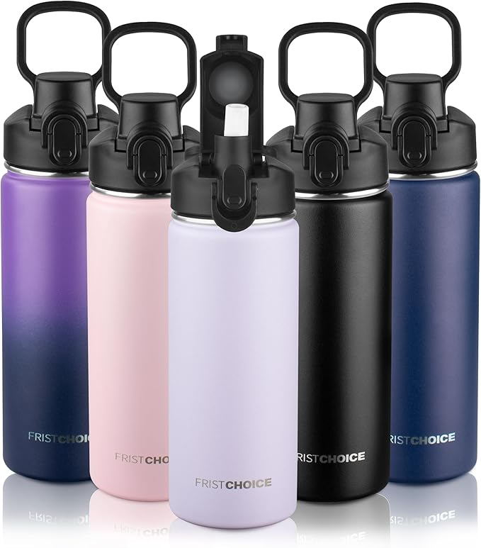 Insulated water bottle with Straw,18oz Stainless Steel Water Bottle for Adult Kids,Double Wall Vacuum Wide Mouth Insulated Water Bottle for School,BPA-free and Leak-proofοΌ18oz,LavenderοΌ