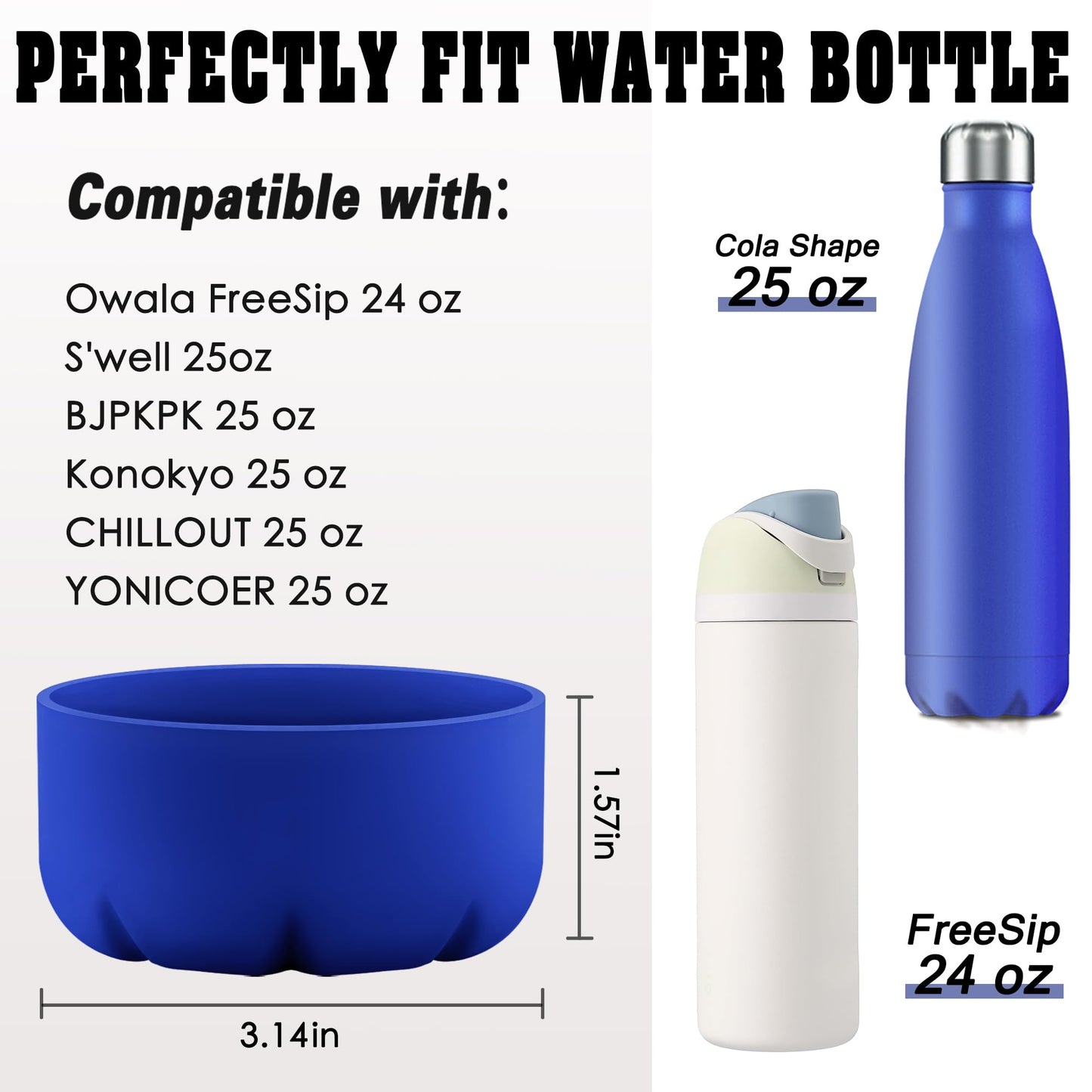VIKIZUES Silicone Boot Compatible with Owala Water Bottle 24 oz & S'well 25 oz Water Bottle and More 25 oz Stainless Steel Water Bottles, Anti-Slip Bottom Protector Sleeve (Blue)