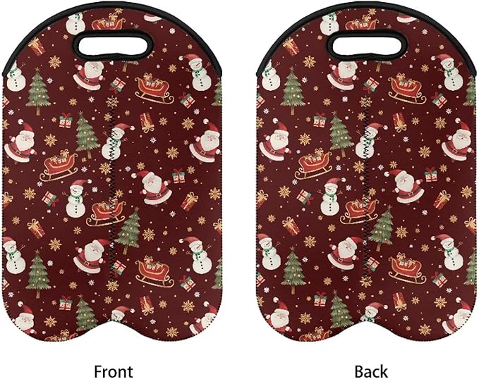 doginthehole Christmas Decorations Wine Tote Bag 2 Bottles Cute Santa Claus Wine Carrier Tote Bag for Travel Party Beach Wedding Reusable & Recyclable Champagne/Beer/Water Bottle Holders