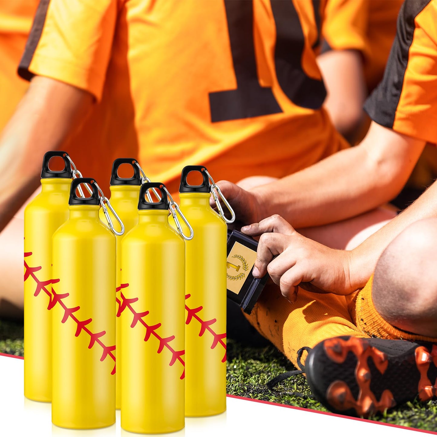 Uiifan 12 Pcs Softball Water Bottle Team Gift Bulk Leak Proof Lightweight Sports Water Bottle Reusable Aluminum Water Bottle with Twist Cap Buckle Softball Accessories for Camping Gym Travel(25 oz)