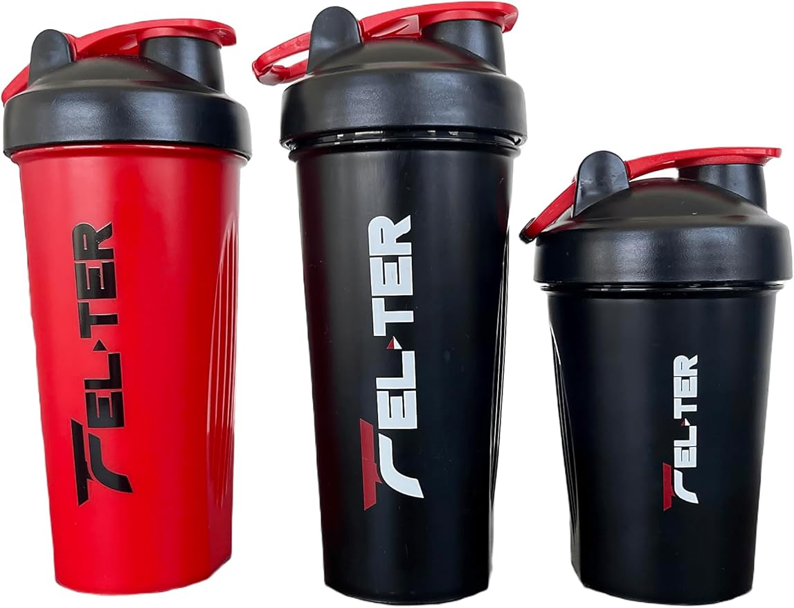 Protein Shaker Bottle – Shaker Bottle for Protein Mixes and Supplement Shakes, Protein Shaker Cup, Stainless Steel Shaker Ball Wire Whisk (Black, 14 - Ounce)