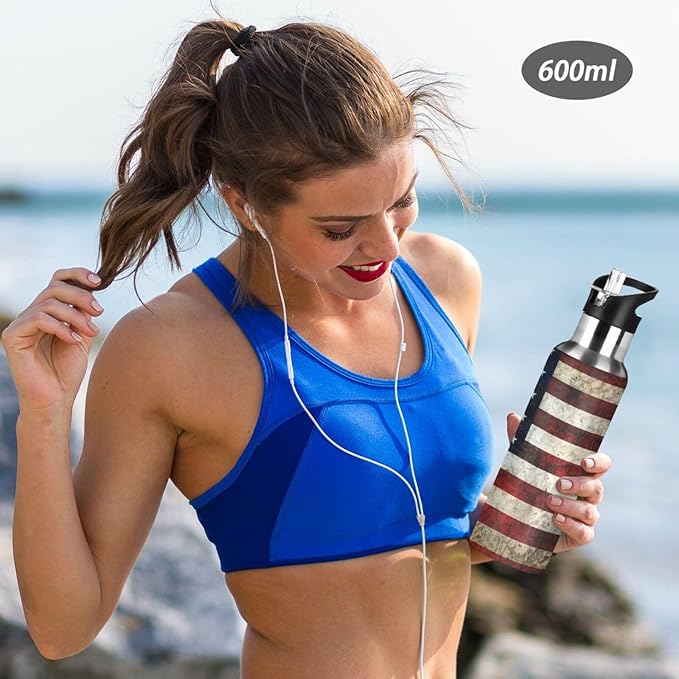 Alaza American Flag Patriotic Water Bottle With Straw Lids Boys Girls,Vacuum Insulated Leakproof Stainless-Steel Sports Bottle Thermal Flask For Gym Yoga Camping,34Oz (1000Ml)