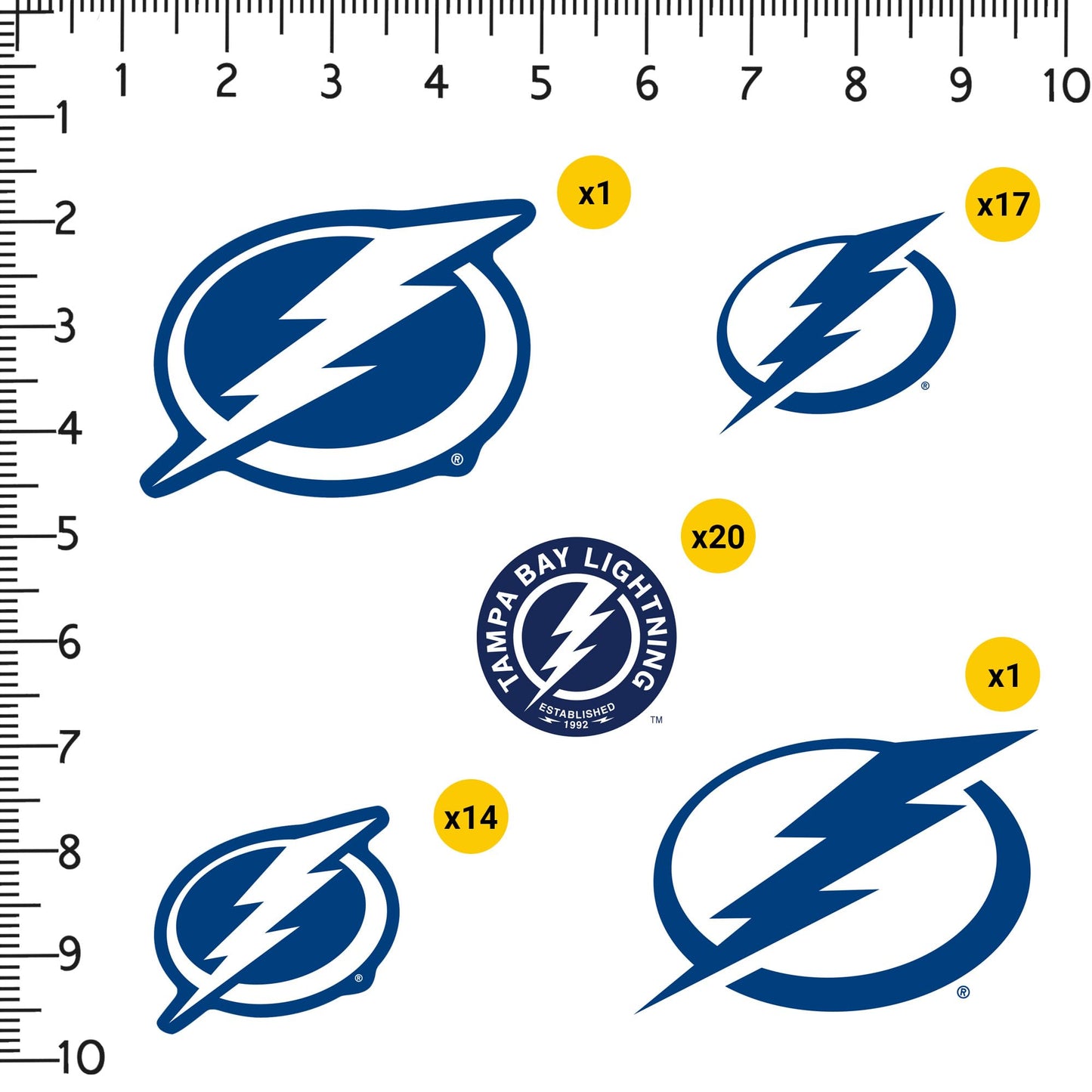 NHL Logo Tampa Bay Lightning 100ct Vinyl Large Deluxe Stickers Variety Pack - Laptop, Water Bottle, Scrapbooking, Tablet, Skateboard, Indoor/Outdoor