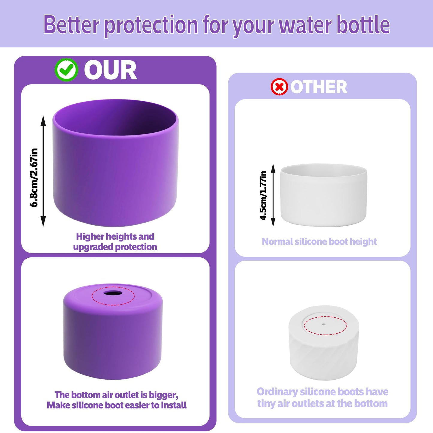 AESKEIA 2PCS Silicone Water Bottle Boot for Owala 24oz 32oz 40oz,Anti-Slip Protective Sleeve Bottom Bumper Protector for FreeSip, Twist, and Flip Stainless Steel Water Bottles (Purple, 40oz)