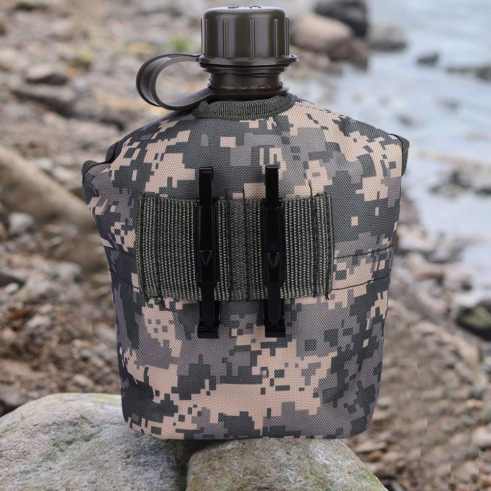 Outdoor Canteen,Aluminum Camouflage Bag Water Bottle with Quart Cup for Hiking Camping