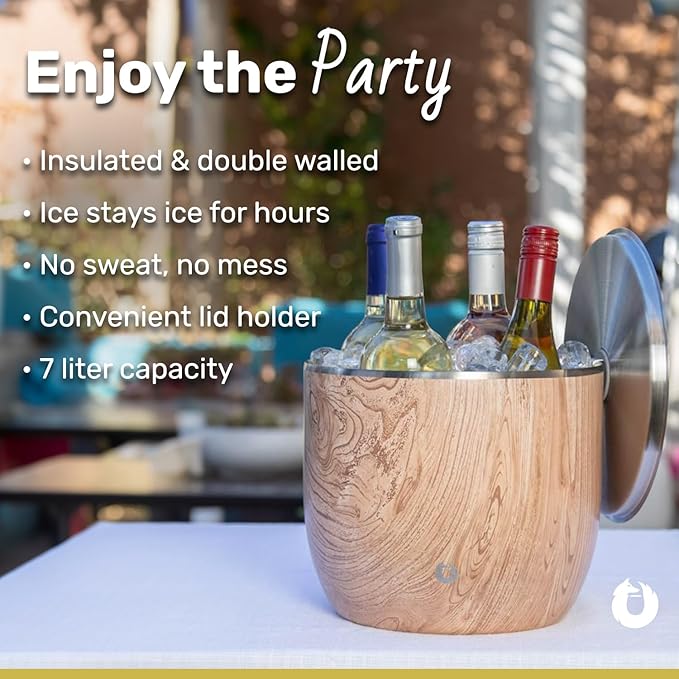 SNOWFOX XL Premium Vacuum Insulated Double Wall Stainless Steel Ice Bucket with Lid/Scoop,Bar Accessories,Large Elegant Party Bucket,Chills Several Bottles,Beautiful Entertaining Supplies,7 Liter,Blue