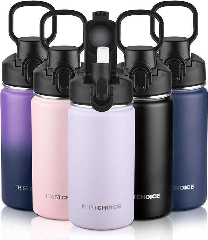Kids Insulated Water Bottle with Straw,14oz Stainless Steel Water Bottle,BPA-free and Leak-proof,Double Wall Vacuum Water Flask for School,Gifts for Boys and GirlsοΌ14oz,LavenderοΌ