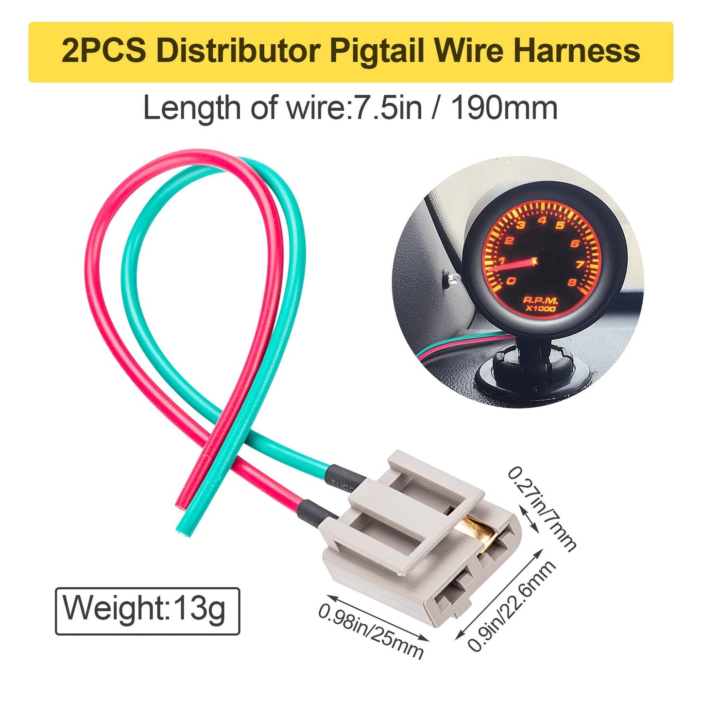 PAGOW 2 Pack 170072 HEI Distributor Pigtail, Electrical Wiring Harness Replacement 12 Volts for Battery and Tachometer Connector Ignition Coil Tach Accessories