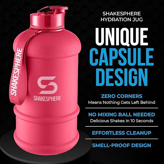 SHAKESPHERE Large Sports Water Bottle - BPA Free Hydration Jug, Black - Ideal for Sports, Camping, Outdoor, Biking & Kids… (Matte Black, 1.3L)