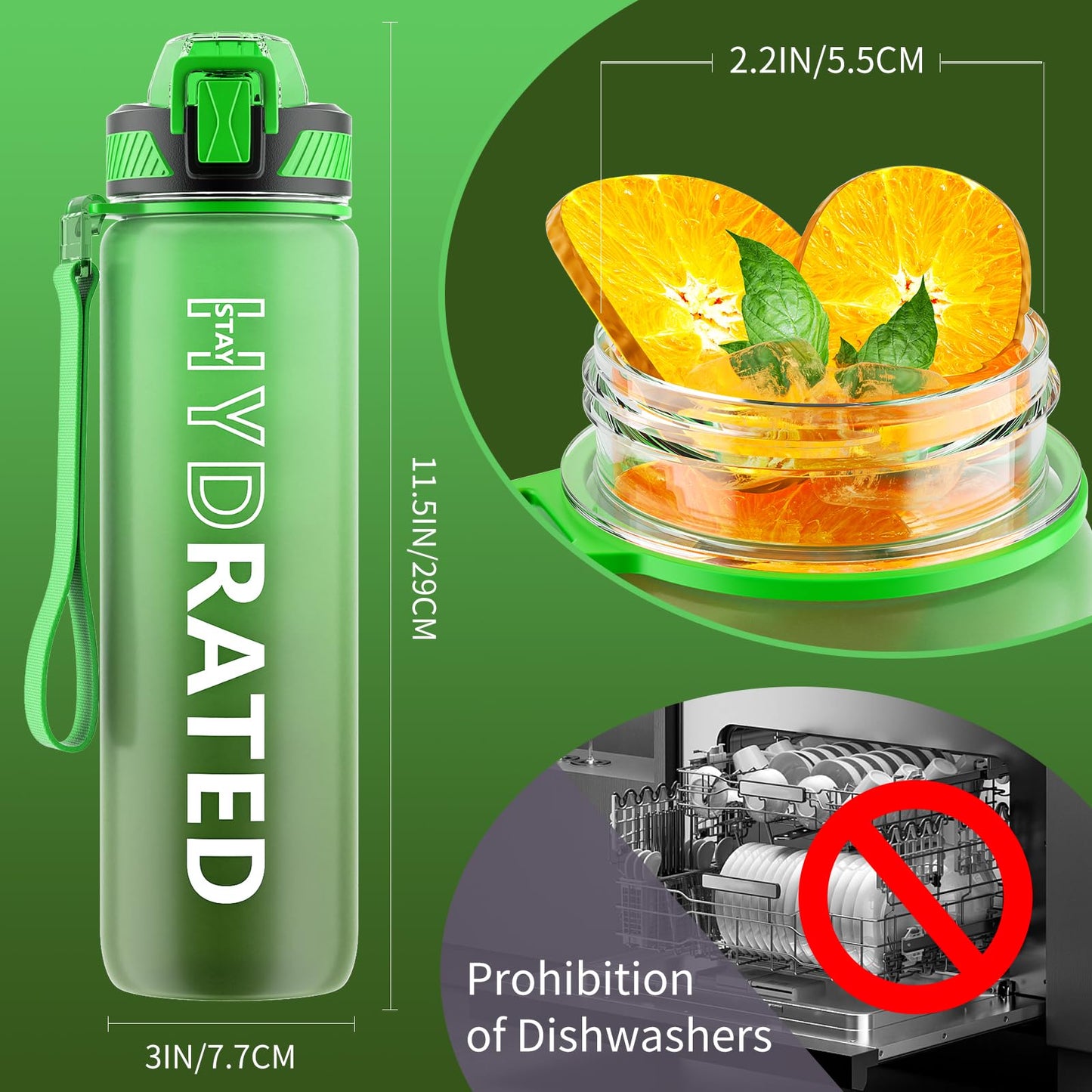 QLUR Water Bottle with Straw, 32 oz Motivational Water Bottles with Time Marker to Drink, Tritan BPA Free, 1L Sports Water Bottle with Carry Strap LeakProof for Women Gym Fitness Outdoor (1 Pack)