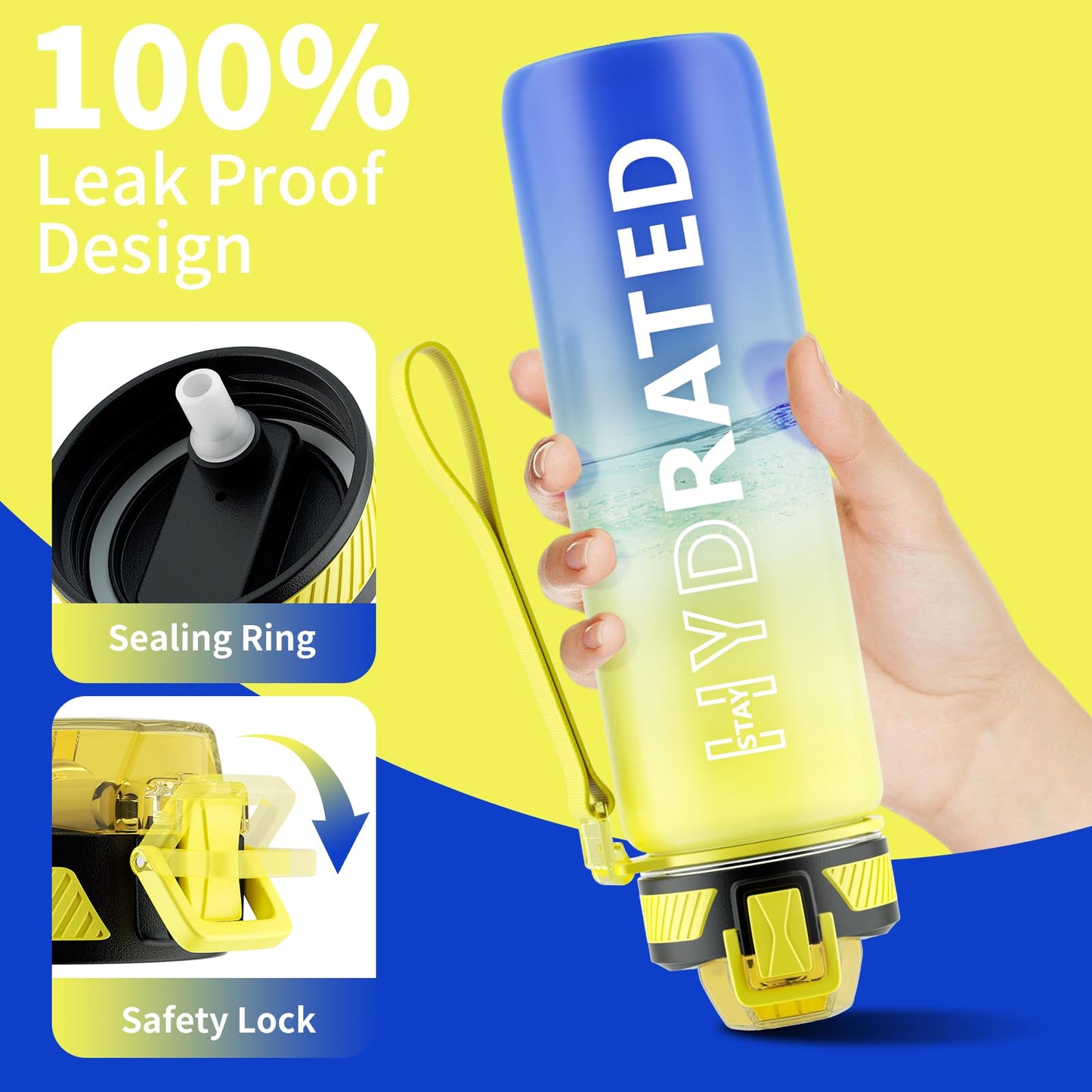 QLUR Water Bottle with Straw, 32 oz Motivational Water Bottles with Time Marker to Drink, Tritan BPA Free, 1L Sports Water Bottle with Carry Strap LeakProof for Women Gym Fitness Outdoor (1 Pack)