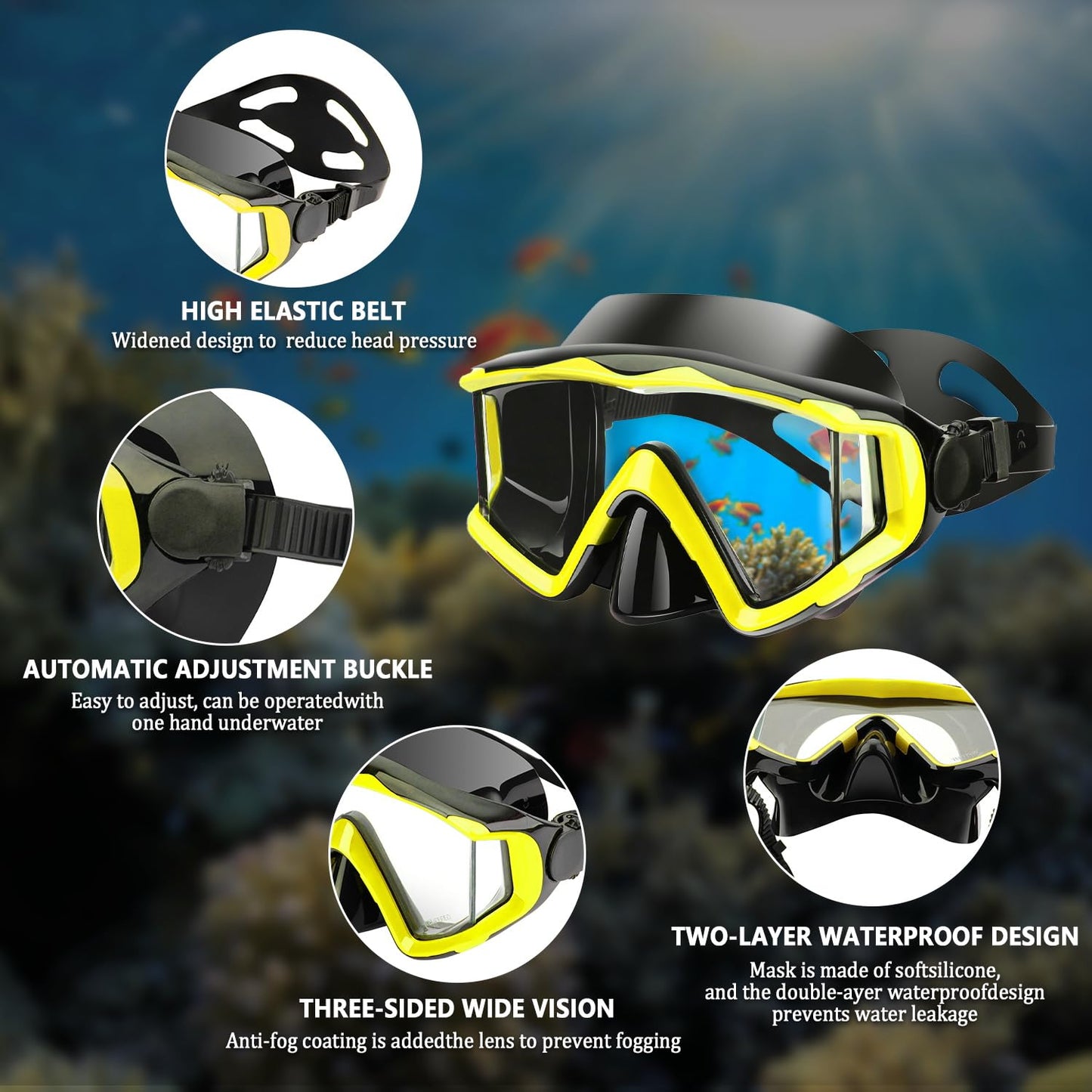 AQUA A DIVE SPORTS Diving mask Anti-Fog Swimming Snorkel mask Suitable for Adults Scuba Dive Swim Snorkeling Goggles Masks