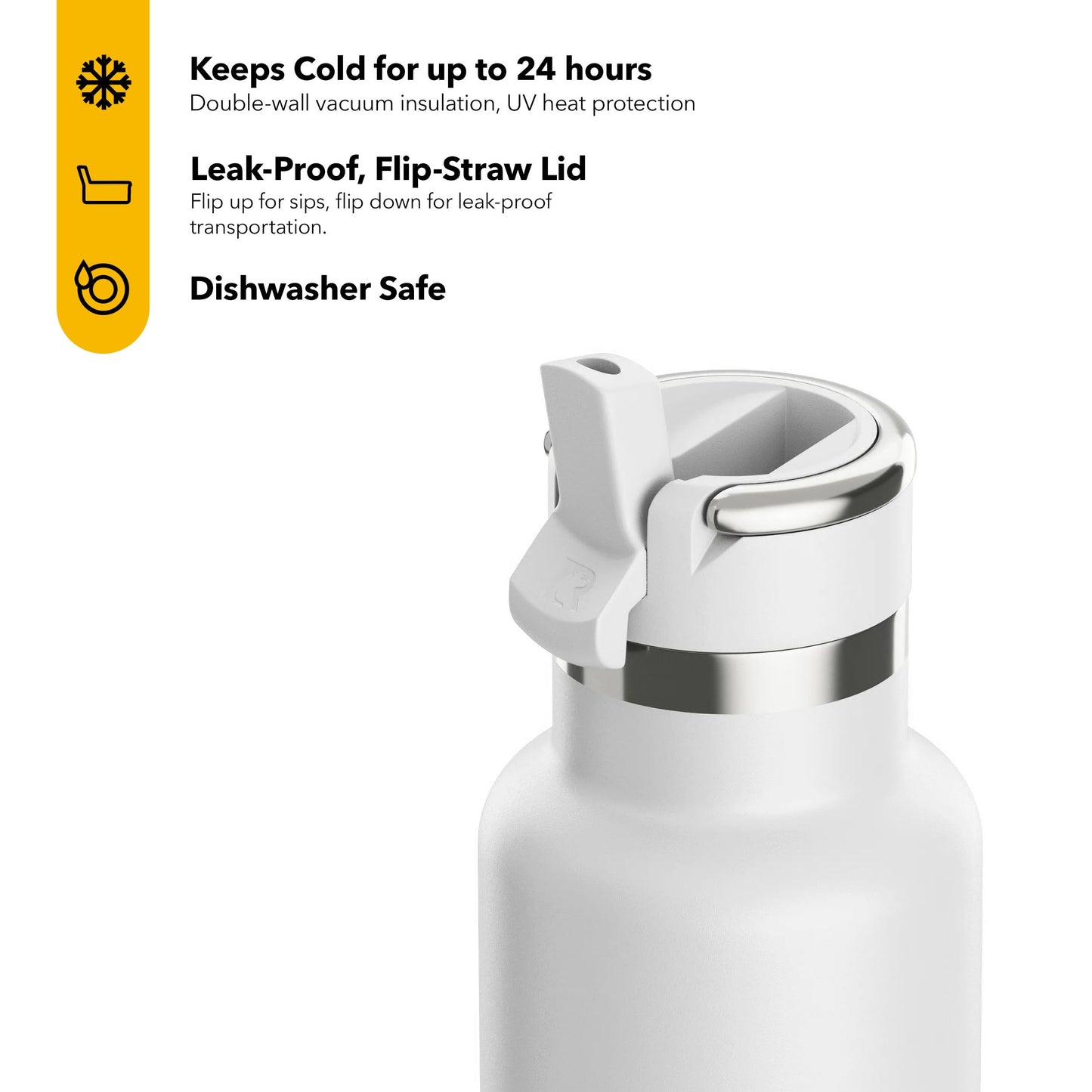 RTIC 20oz Journey Bottle Metal Stainless Steel Vacuum Insulated, BPA Free, Reusable, for Water, Hot and Cold Drinks, Travel, Sports, Camping, White