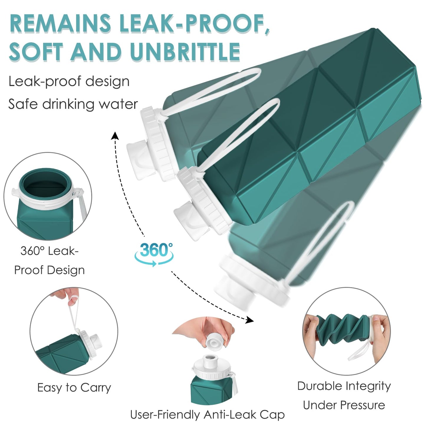 SPECIAL MADE Collapsible Water Bottle Leakproof Valve 610ML Reuseable BPA Free Silicone Foldable Water Bottle for Gym Camping HikingYoga Travel Sports Lightweight Durable 20.7oz