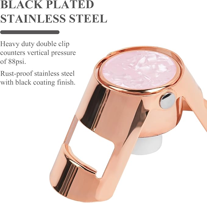 LIZIMANDU Champagne Stopper, Stainless Steel Bottle Plug Sealer for Sparkling Wine, Superior Leak,keeps Wine, Champagne, Prosecco, Cava, and Sparkling Wine fresh longer(1-Rose Gold)
