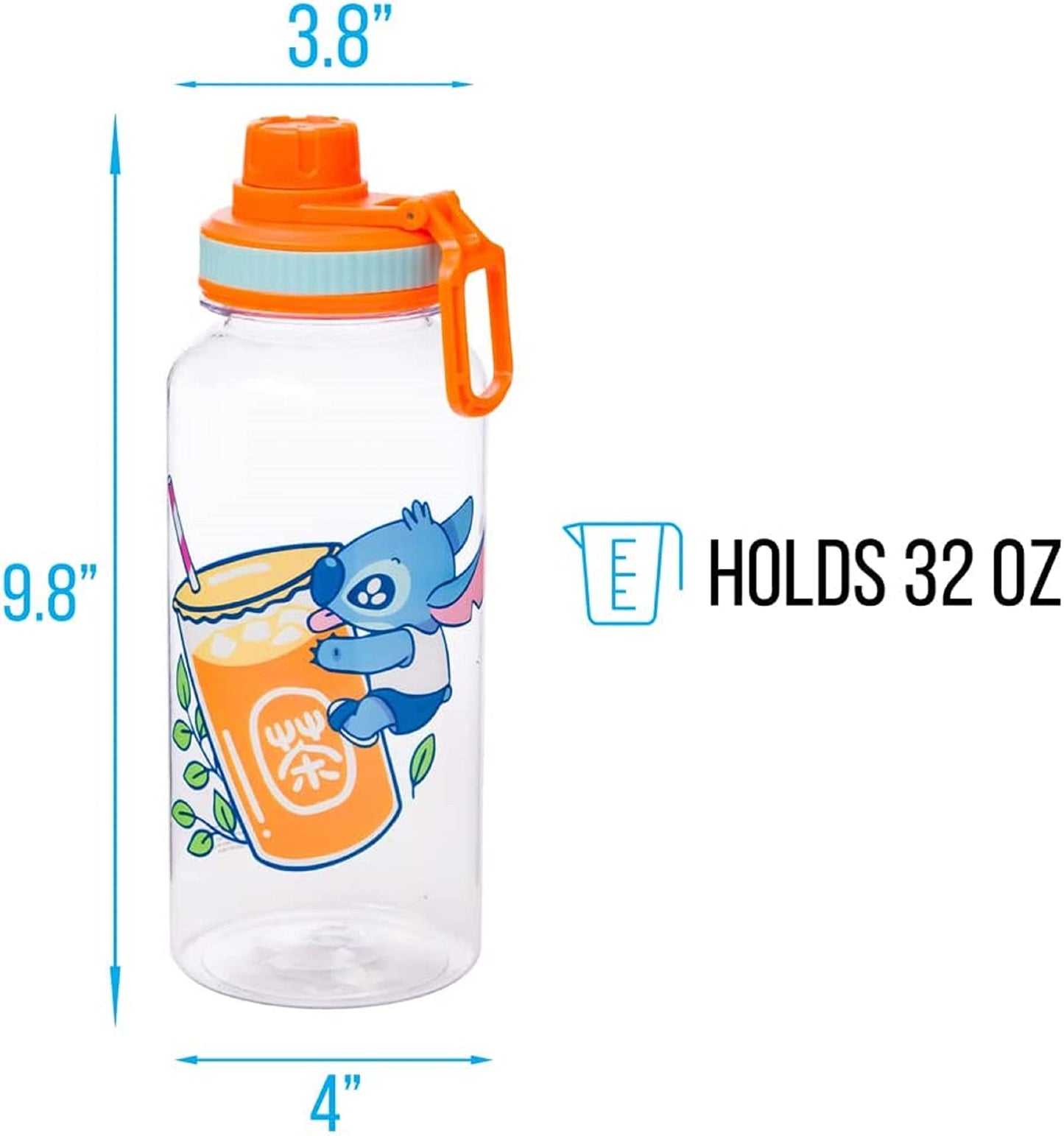 Silver Buffalo Lilo and Stitch Cute Fruit Bubble Tea Twist Spout Plastic Water Bottle with Holographic Stickers You Stick Yourself, 32 Ounces