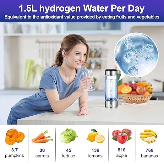 Hydrogen Water Bottle 3 Mins Portable Hydrogen Water Bottle Generator SPE PEM Technology Water Ionizer Gift for Love Suitable for Travel Exercise Home Black Lid