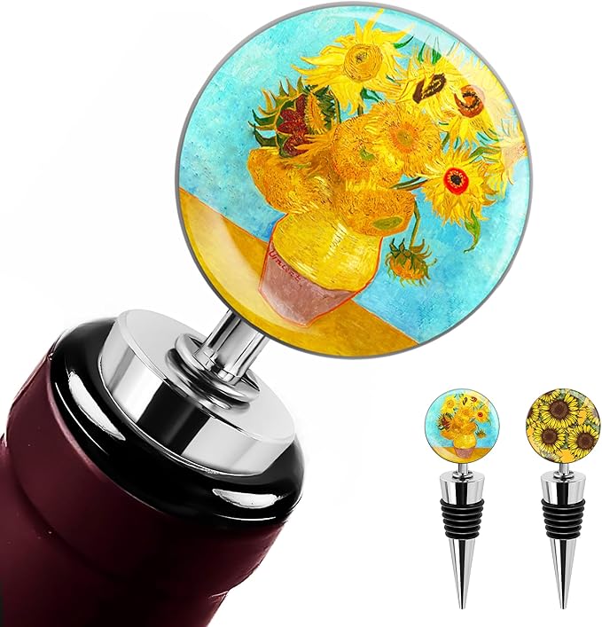 LIZIMANDU Wine Bottle Stoppers,Stainless Steel Wine Stoppers For Gifts, Bar, Holiday Party, Wedding(2-Sunflower)