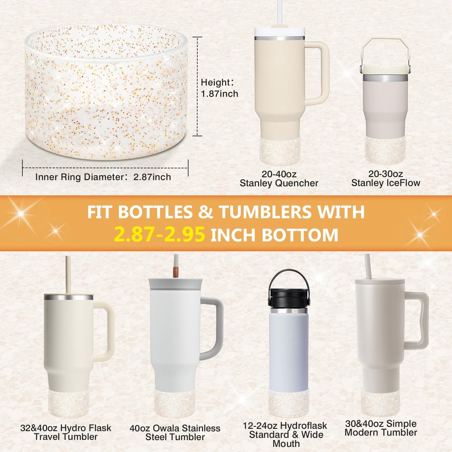 WUQID 2 Pack Bling Silicone Boot Compatible with Stanley Quencher Adventure 40oz & Stanley IceFlow 20oz 30oz, Reduces Dents Protective Silicone Water Bottle Bottom Cover Sleeve