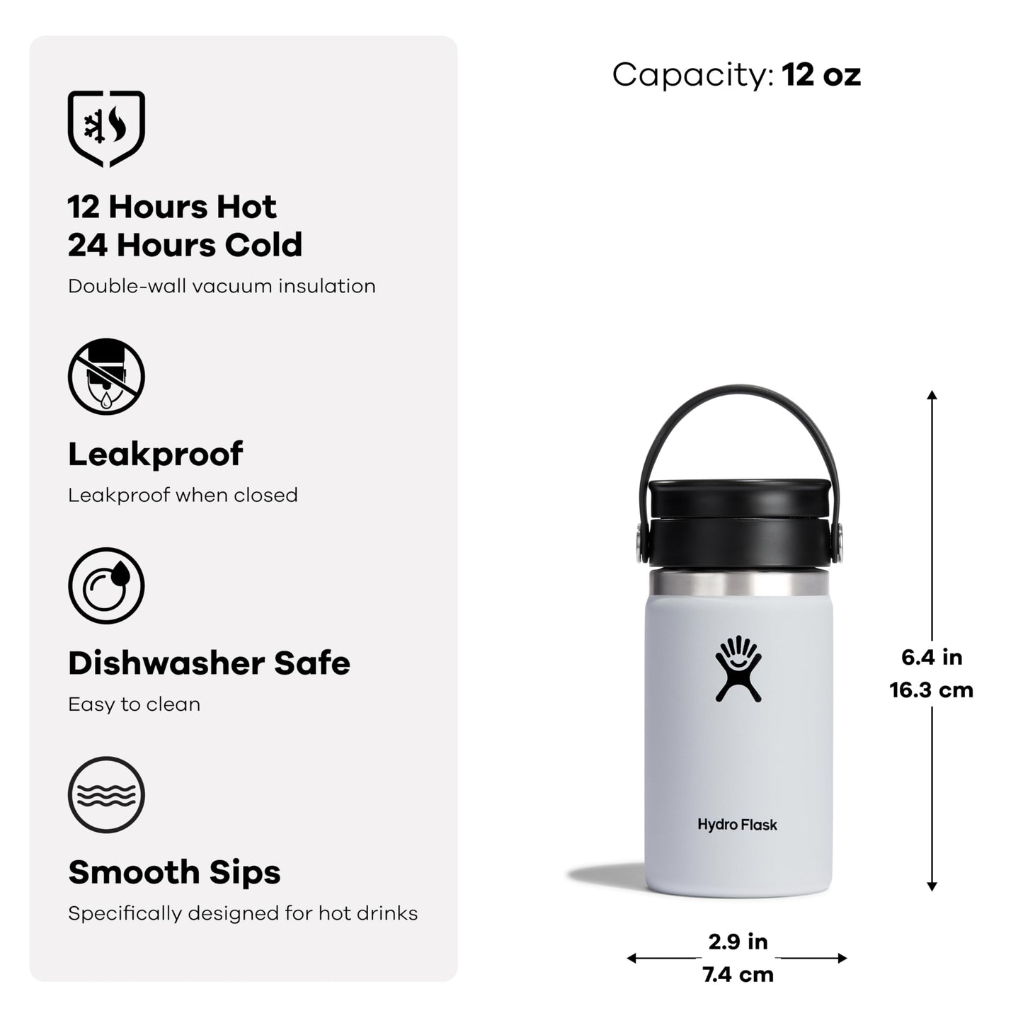 Hydro Flask 12 oz Wide Mouth with Flex Sip Lid Stainless Steel Reusable Water Bottle Goji - Vacuum Insulated, Dishwasher Safe, BPA-Free, Non-Toxic
