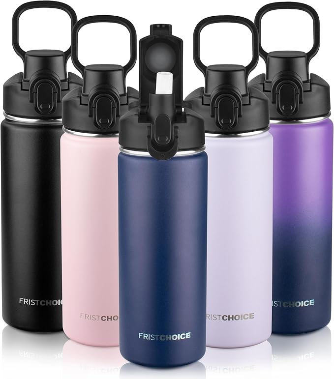 Insulated water bottle with Straw,18oz Stainless Steel Water Bottle for Adult Kids,Double Wall Vacuum Wide Mouth Insulated Water Bottle for School,BPA-free and Leak-proofοΌ18oz,Navy blueοΌ
