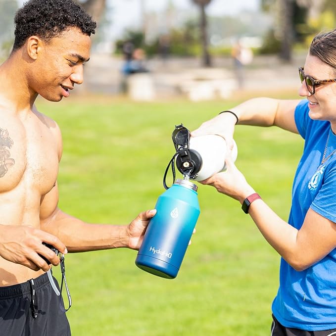 64 oz Insulated Water Bottle With Straw Pop-up & Auto Spout Lid, Flex Handel, Waterbottle Strap Carrier, Half Gallon Stainless Steel Water Hydro Jug Thermo Flask(Chive Green)