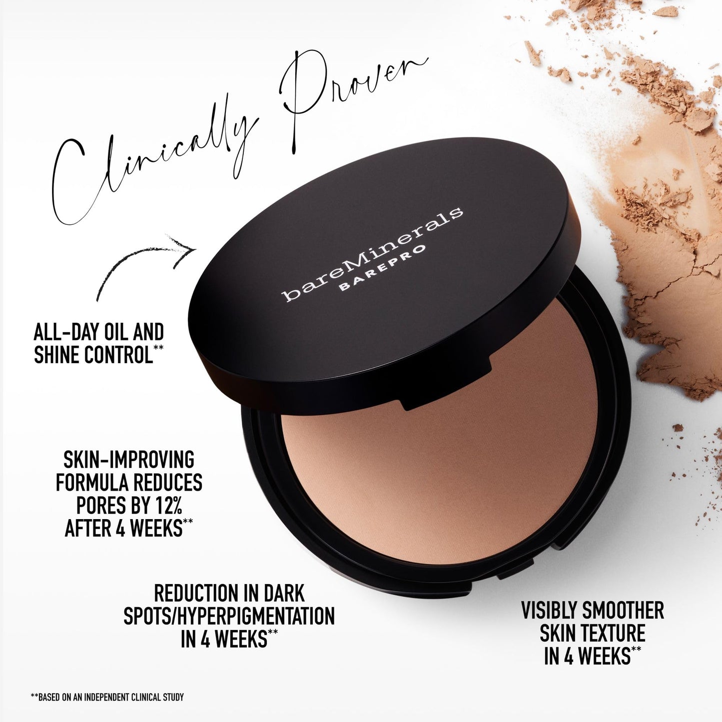 bareMinerals Barepro 24HR Skin-Perfecting Powder Foundation, Matte Pressed Powder Foundation Full Coverage with Plant-Based Squalene, Oil Control, Vegan - Light 27 Neutral