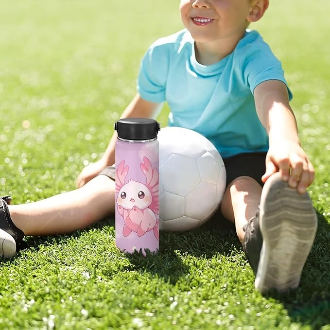 Axolotl Insulated Water Bottle 20 oz for Girls Water Bottles for Travelling, Camping, Cycling Water Bottle Vacuum Cup Reusable Water Bottle Kids Gifts Animal Pink