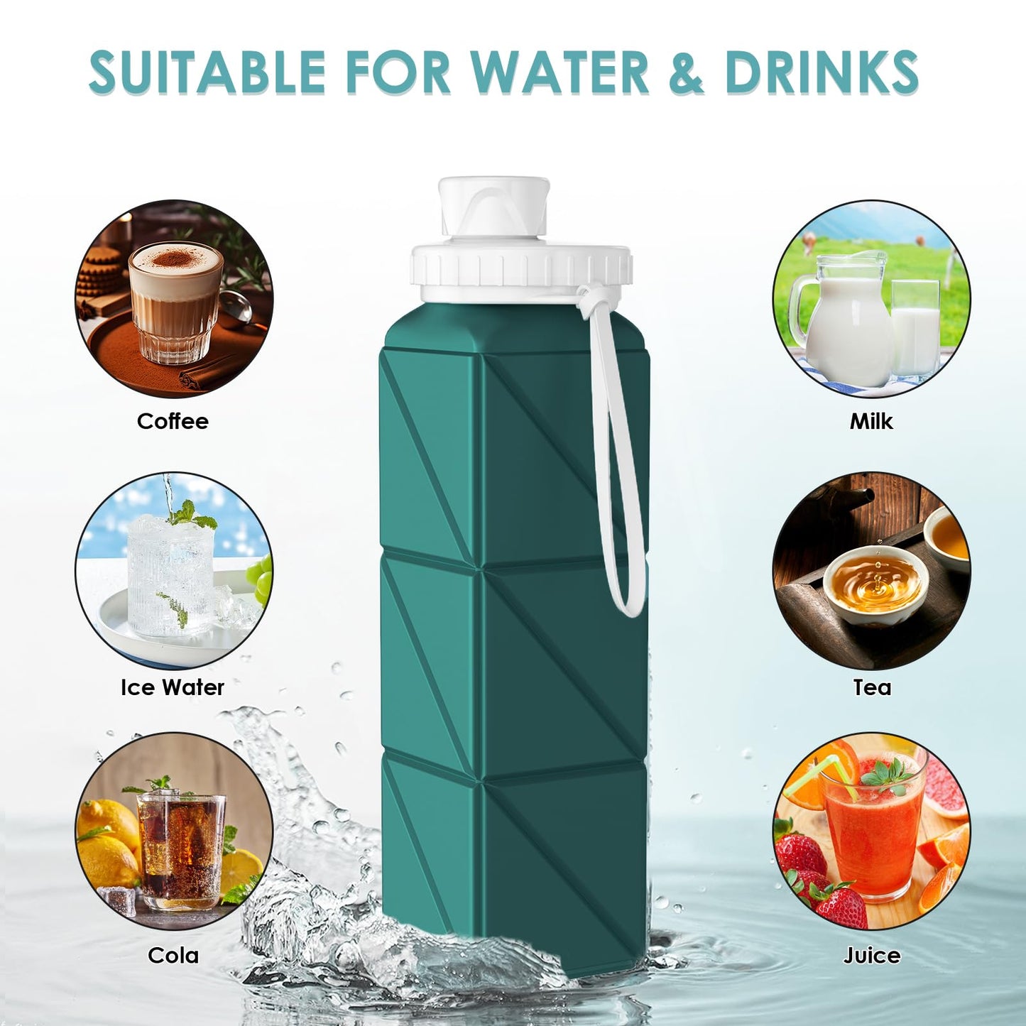 SPECIAL MADE Collapsible Water Bottle Leakproof Valve 610ML Reuseable BPA Free Silicone Foldable Water Bottle for Gym Camping HikingYoga Travel Sports Lightweight Durable 20.7oz