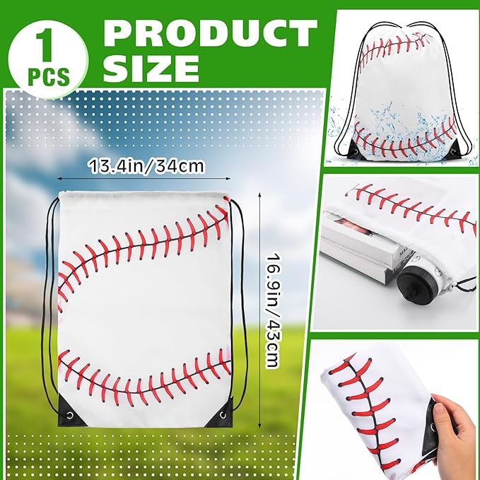 4 Pcs Baseball Party Favors Sports Drawstring Bag 24 oz Baseball Reusable Water Bottles Sports Water Bottle for Sporting Cycling Working Traveling Gym Outdoor