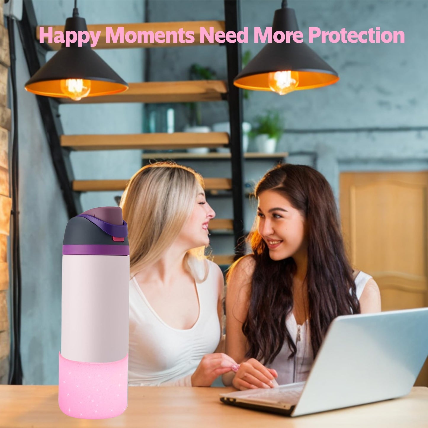 2PCS Silicone Water Bottle Boot for Owala 24oz 32oz 40oz,Anti-Slip Protective Sleeve Bottom Bumper Protector for FreeSip, Twist, and Flip Stainless Steel Water Bottles (Clear Glitter Pink, 24oz)