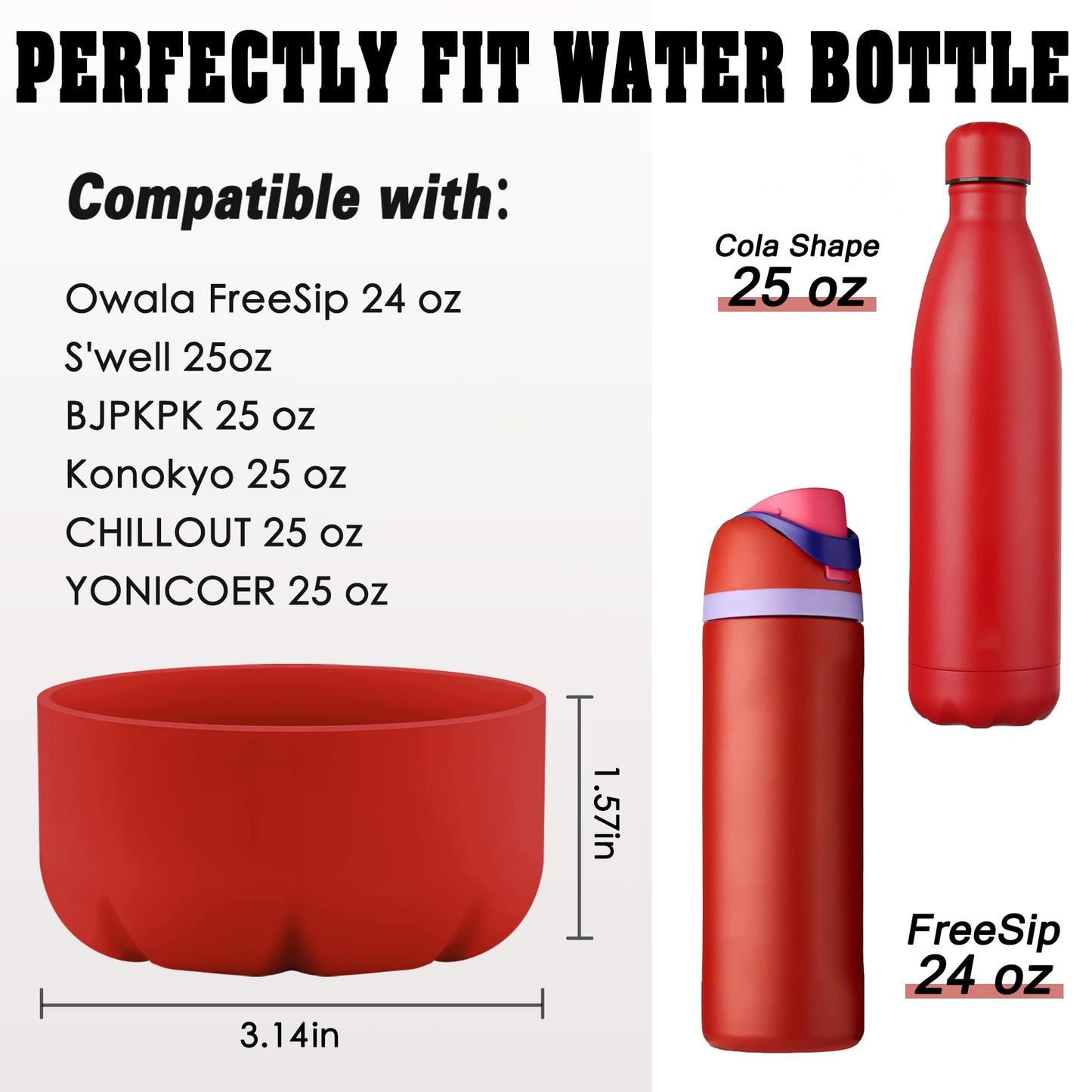 VIKIZUES Silicone Boot Compatible with Owala Water Bottle 24 oz & S'well 25 oz Water Bottle and More 25 oz Stainless Steel Water Bottles, Anti-Slip Bottom Protector Sleeve (Red)