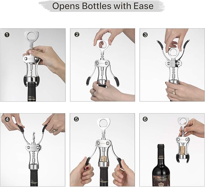 Wine Opener with Stainless Steel Wine Foil Cutter, Zinc Alloy Premium Wing Corkscrew Wine Bottle Opener with Multifunctional Bottles Opener, Upgrade
