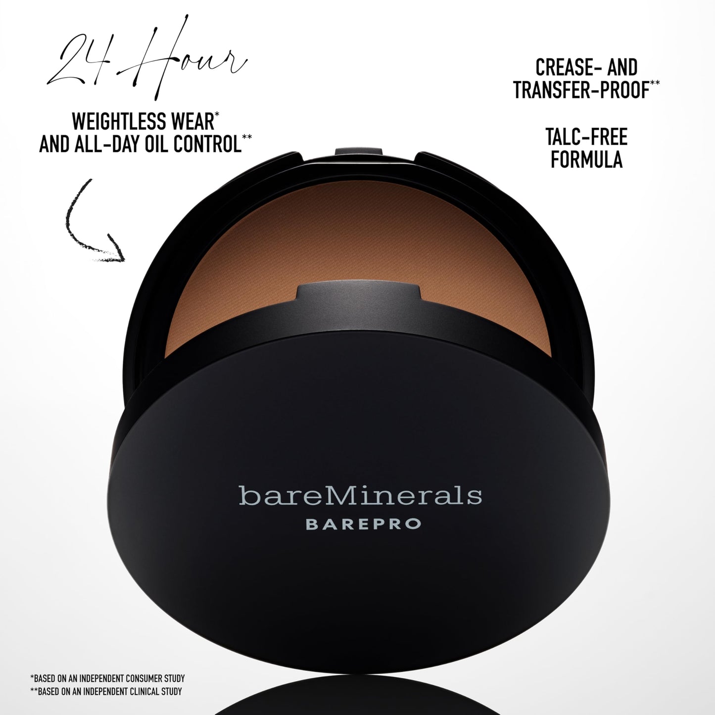bareMinerals Barepro 24HR Skin-Perfecting Powder Foundation, Matte Pressed Powder Foundation Full Coverage with Plant-Based Squalene, Oil Control, Vegan - Light 27 Neutral