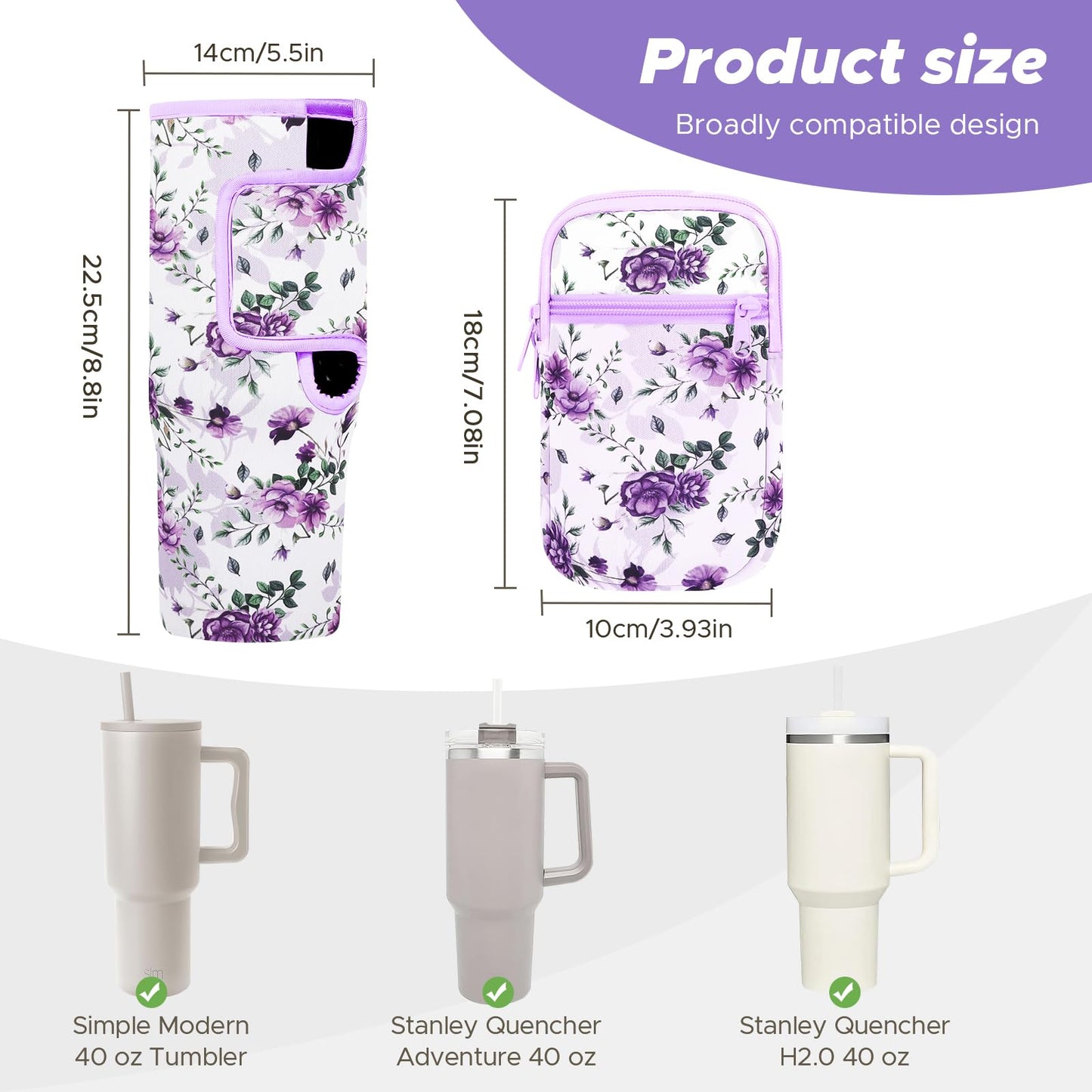 Watter Bottle Carrier Bag with Detachable Pocket Compatible with Stanley& Simple Morden 40oz Tumbler with Handle,Water Cup Holder with Adjustable Shoulder Strap& Carabiner for Stanley Cup Accessories