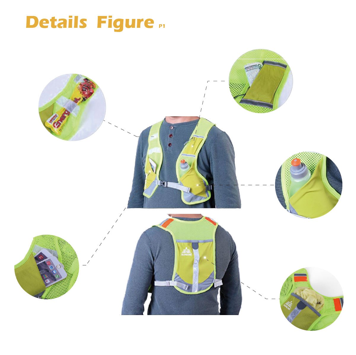 JEELAD Running Hydration Vest Hydration Backpack for Man Women with Water Bladder for Cycling Running Race Marathon Trail (#01 Green -with 2 Water Bottles(250ml), One Size)
