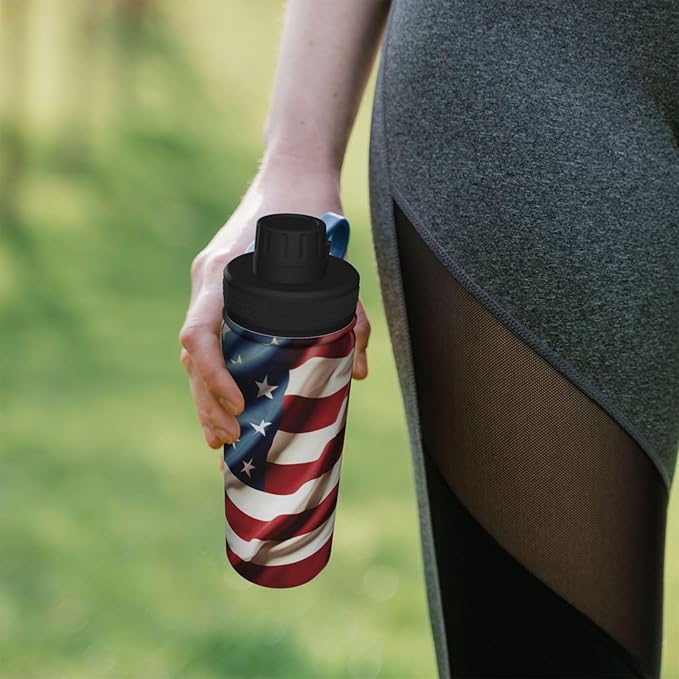 Cerburny Insulated Water Bottle Red USA Flag 18 oz Stainless Steel Bottles With Lid Leak Proof Gym Sport Water Jug For Men Women Adults