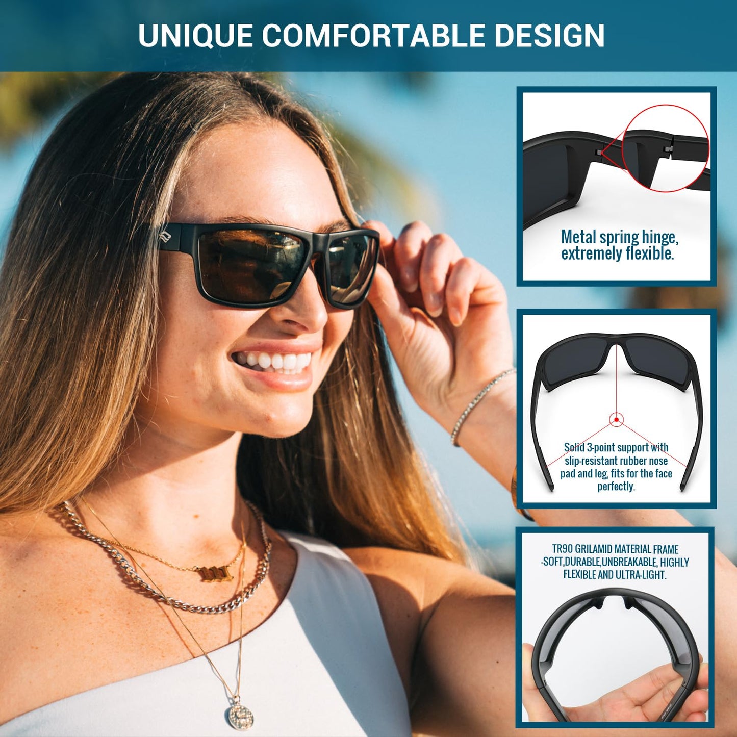 TOREGE Sports Polarized Sunglasses for Men Women Flexible Frame Cycling Running Driving Fishing Trekking Glasses TR24 (Matte Black & Black & Black Lens)