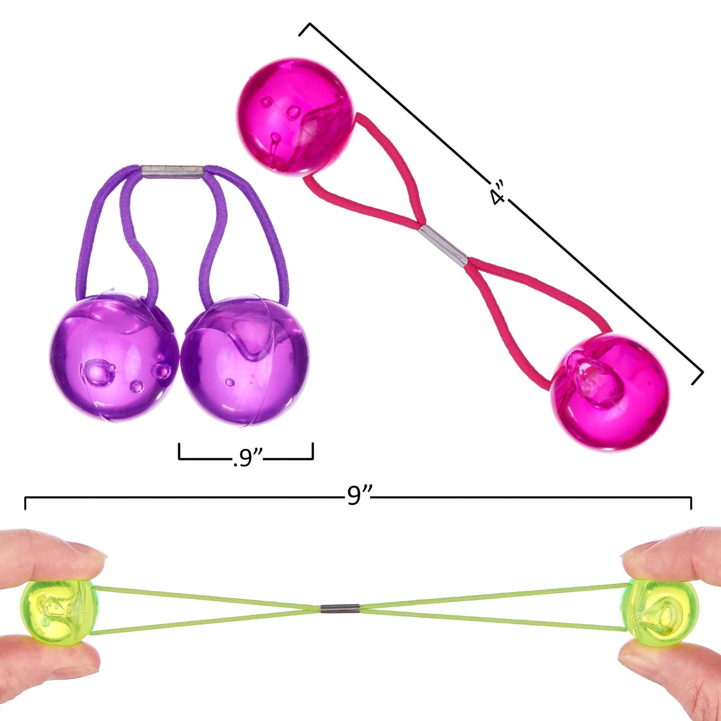 Expressions 16pc Ponytailers Large Round Ponytail Balls Twin Bead Hair Elastics Bright Multicolored Twin Hair Beads Bauble Hair Ties Ponytail Holders, Toddler KidsValue Pack