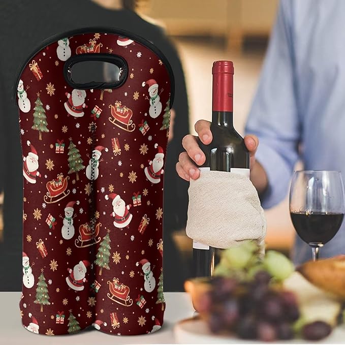 doginthehole Christmas Decorations Wine Tote Bag 2 Bottles Cute Santa Claus Wine Carrier Tote Bag for Travel Party Beach Wedding Reusable & Recyclable Champagne/Beer/Water Bottle Holders