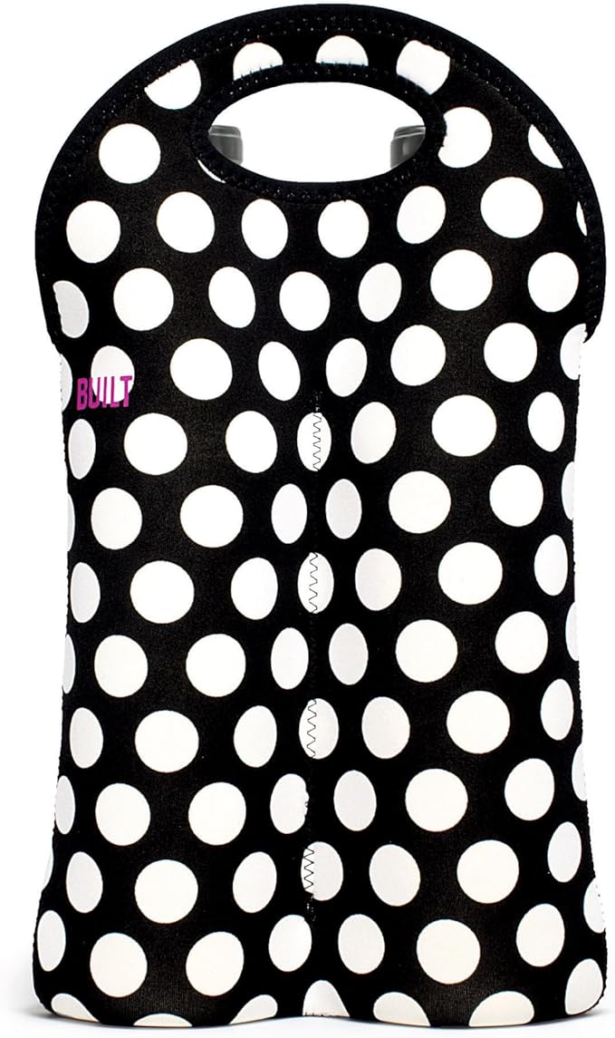 BUILT 2-Bottle Stain Resistant Neoprene Wine/Water Bottle Tote Big Dot Black & White 2B-BBW