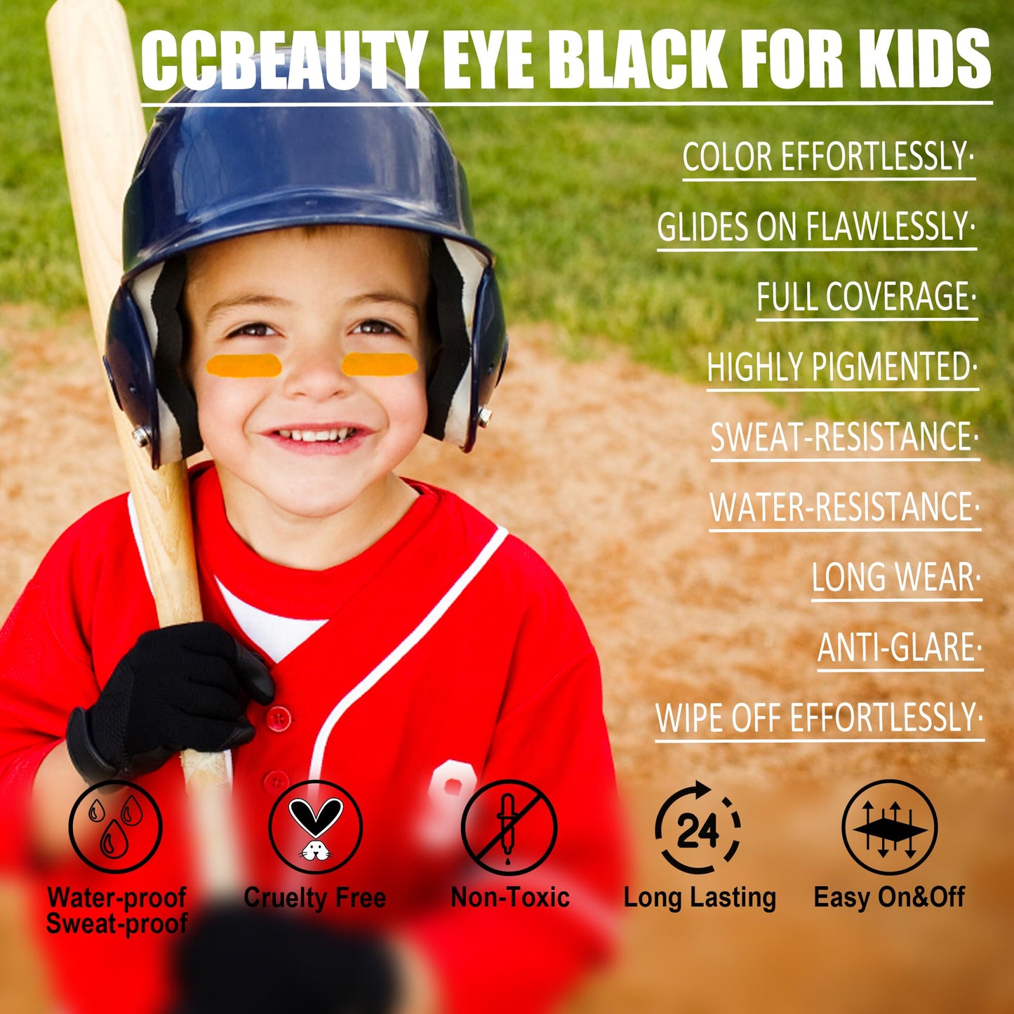 CCBeauty Orange Eye Black Baseball, Face Body Paint Stick Oil, EyeBlack Colors for Sports Softball Football, Hypoallergenic Kids Face Painting Kit for Halloween Stage Cosplay Costume Party