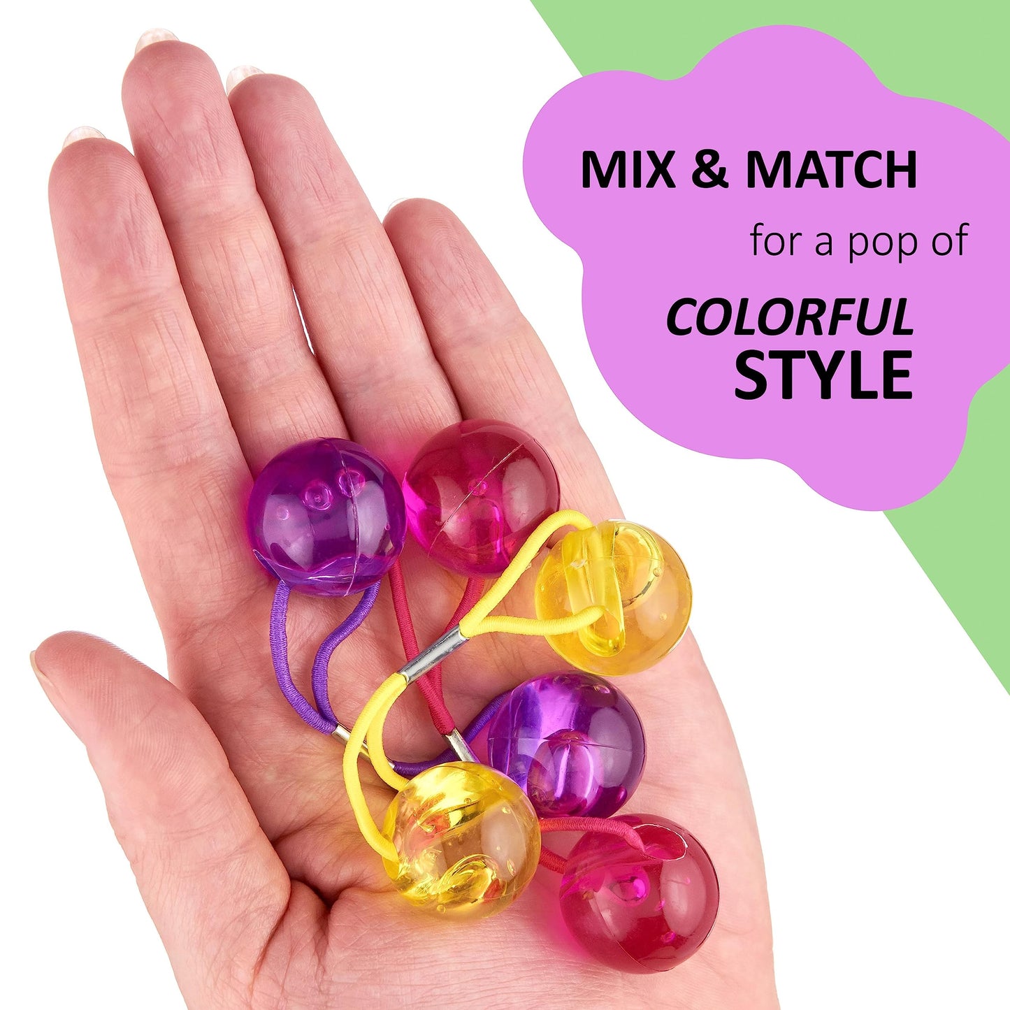 Expressions 16pc Ponytailers Large Round Ponytail Balls Twin Bead Hair Elastics Bright Multicolored Twin Hair Beads Bauble Hair Ties Ponytail Holders, Toddler KidsValue Pack