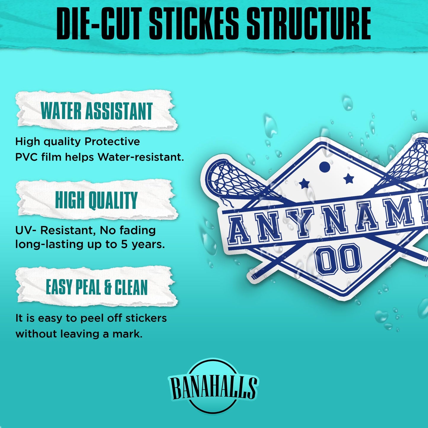 Lacrosse Stick Ball Player Sport Name Custom Sticker Personalized Customized Name Lacrosse Player Waterproof Vinyl Sticker for Water Bottle Laptop Hard Hat Tumbler Cars (Lacrosse Logo)