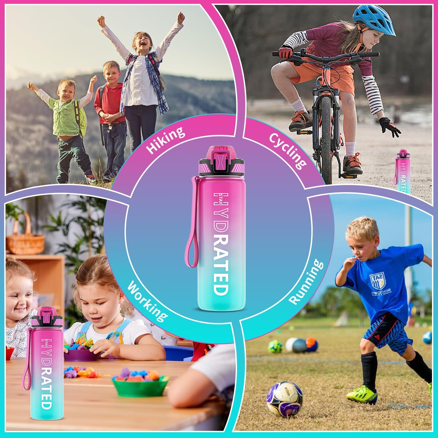QLUR Water Bottle with Straw, 27 oz Motivational Water Bottles with Time Marker to Drink, Tritan BPA Free, 800ml Sports Water Bottle with Carry Strap LeakProof for School Fitness Outdoor (1Pack)