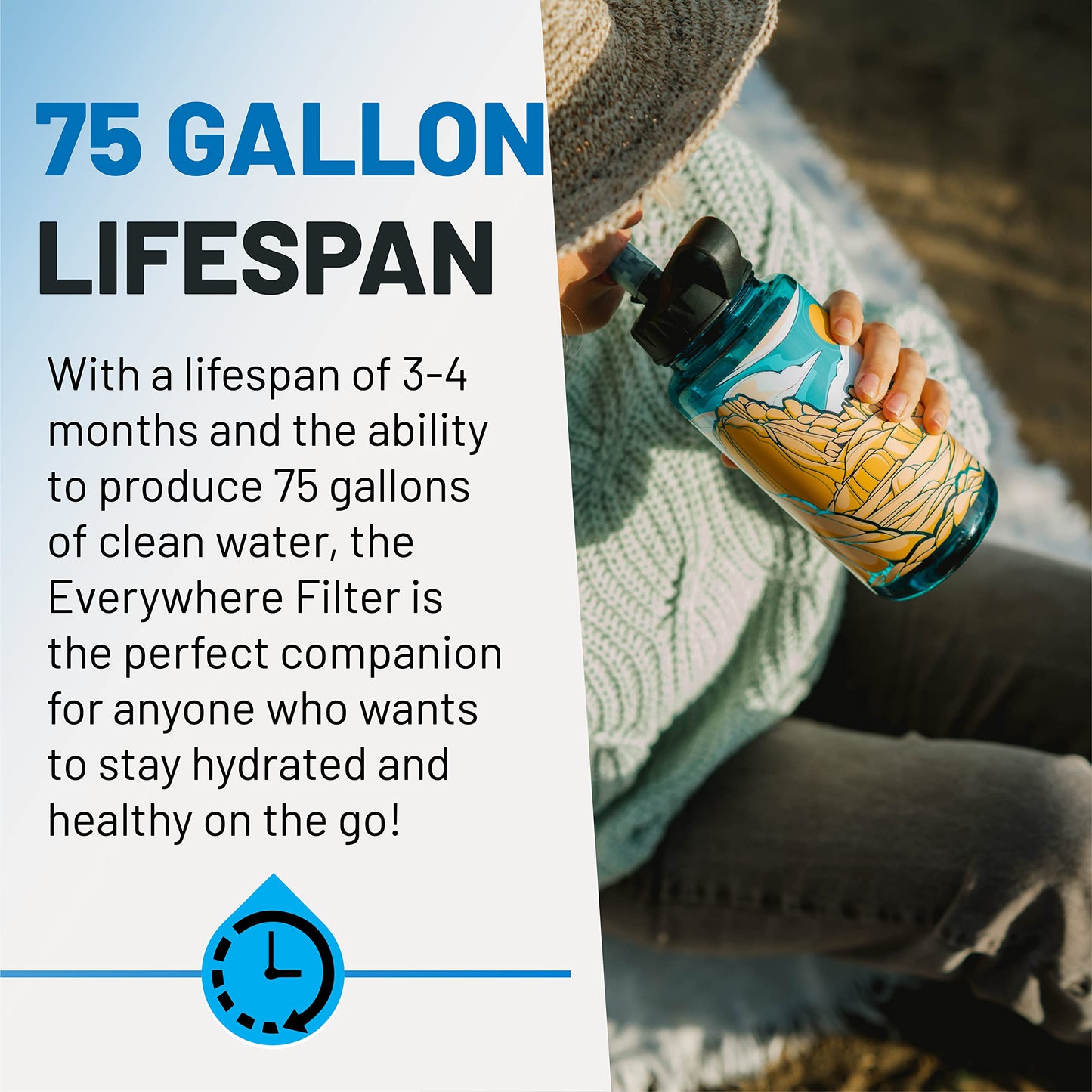 Epic Water Filters Nalgene OG Water Bottle with Filter, USA Made, BPA Free, Removes 99.99% Tap Water Contaminants, Forever Chemicals, Access Fund 23 Art, 32 oz