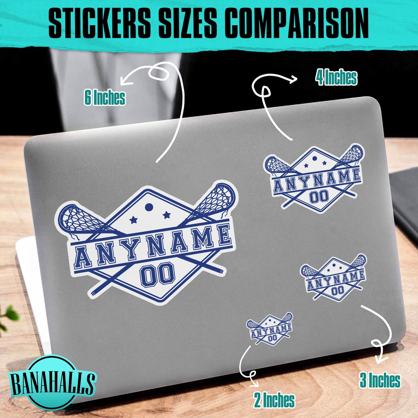 Lacrosse Stick Ball Player Sport Name Custom Sticker Personalized Customized Name Lacrosse Player Waterproof Vinyl Sticker for Water Bottle Laptop Hard Hat Tumbler Cars (Lacrosse Logo)