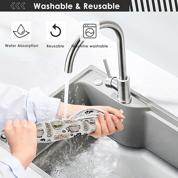 Coffee Theme Faucet Water Catcher Mat 2 Pack Coffee Cup Beans Drying Mat Absorbent Bathroom Faucet Handle Drip Catcher Tray Bar RV Kitchen Sink Splash Guard 30x5 Inches